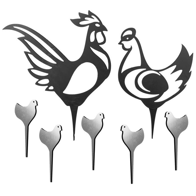 Animaux Décoratifs pour  Jardin - Coq, poule et poussins  - Couleurs: Noir