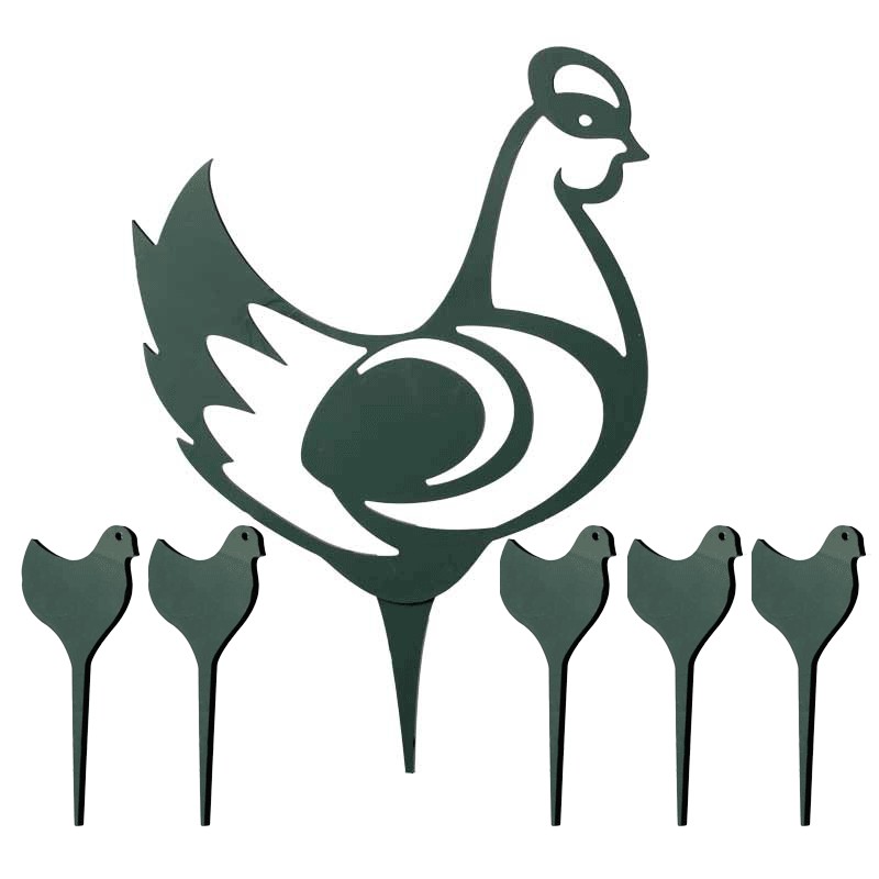 Animaux Décoratifs pour jardin - Poule et poussins  - Couleurs: Vert Foncé