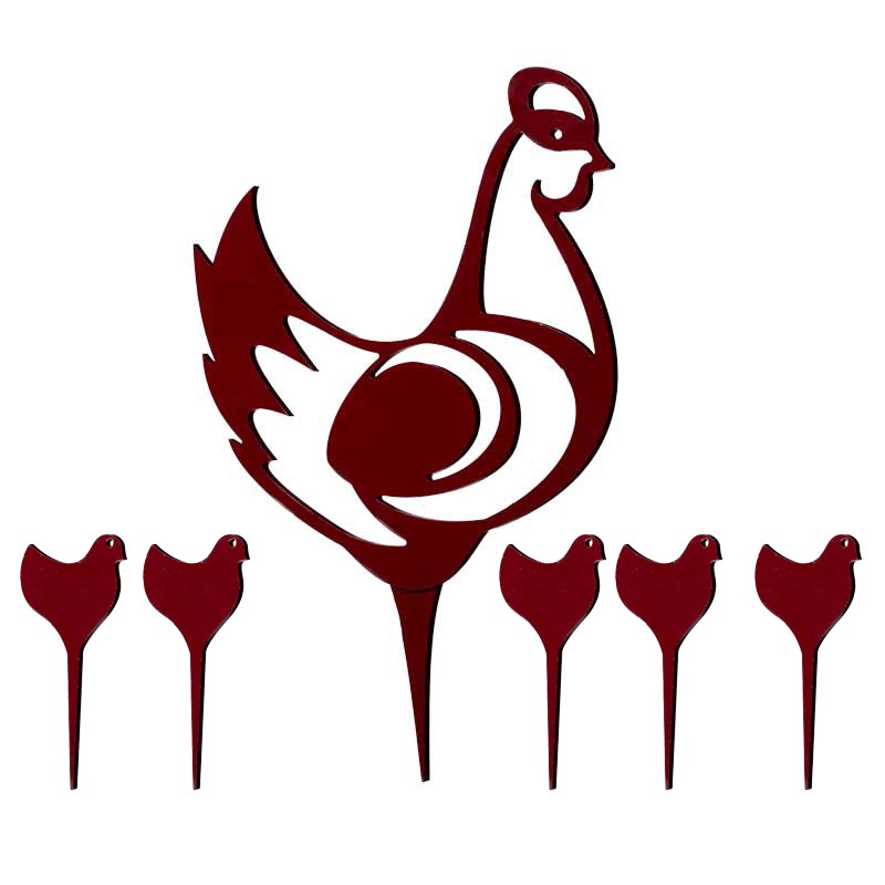 Animaux Décoratifs pour jardin - Poule et poussins  - Couleurs: Rouge