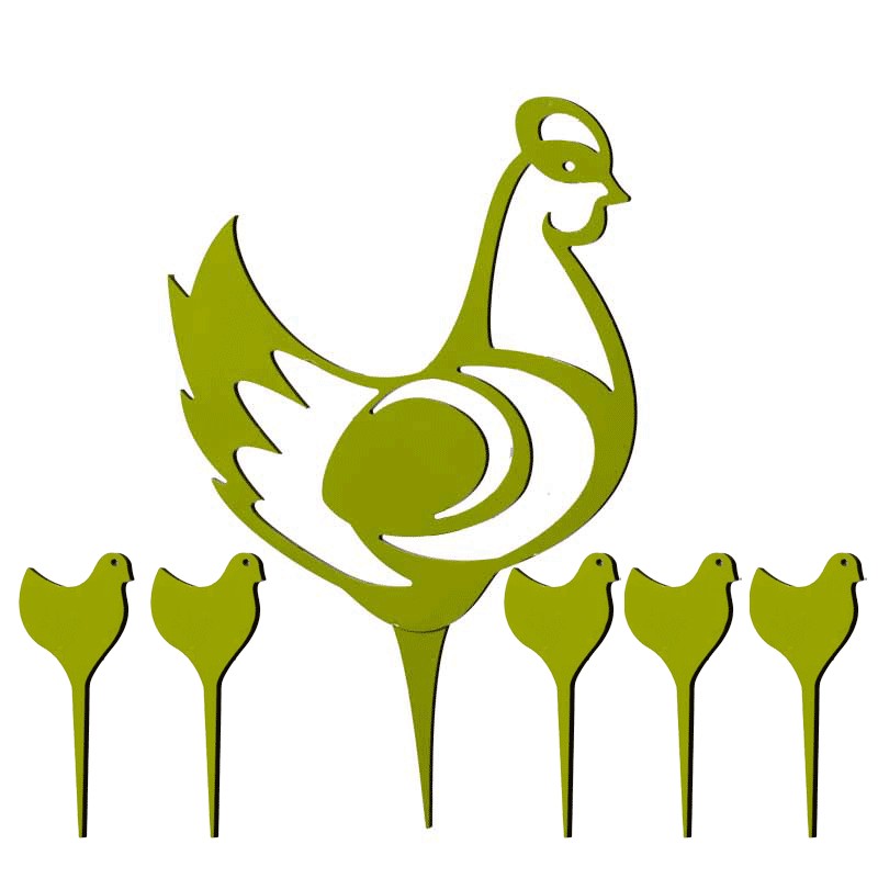 Animaux Décoratifs pour jardin - Poule et poussins  - Couleurs: Vert anis