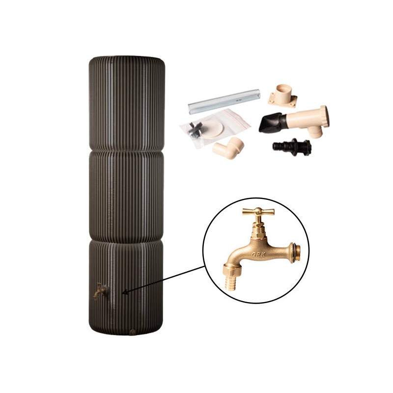 Récupérateur eau de pluie design 330L avec kit capt'eau  - Capt'eau: Kit Gouttière ronde - Gris - Couleurs: Gris anthracite
