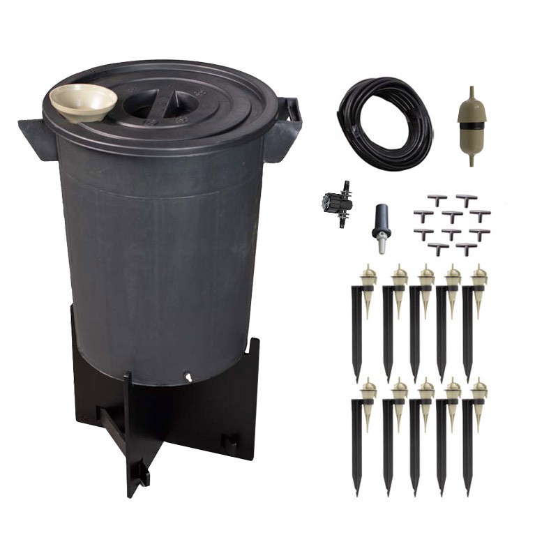 Irrigation goutte à goutte - Kit avec grande réserve d'eau  - Volume: 50L - Kit: 10 plantes