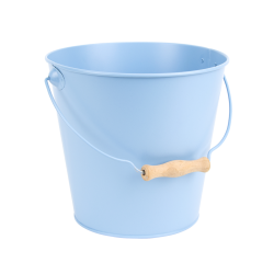 Seau métal avec poignée en bois - Bleu