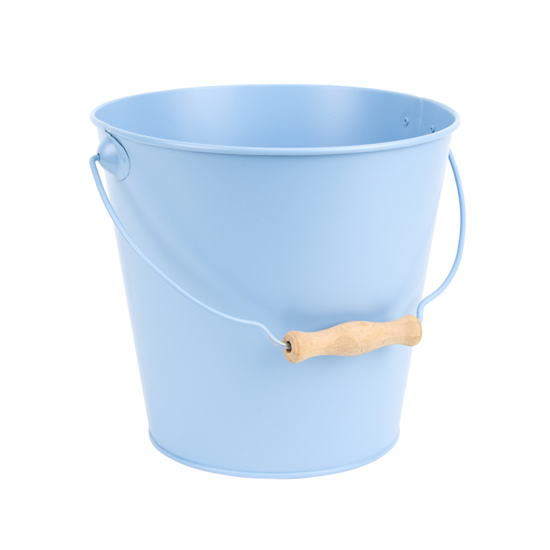 Seau métal avec poignée en bois - Bleu  - Couleurs: Bleu ciel