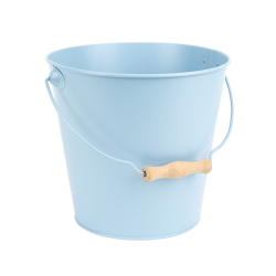 Seau métal avec poignée en bois - Bleu