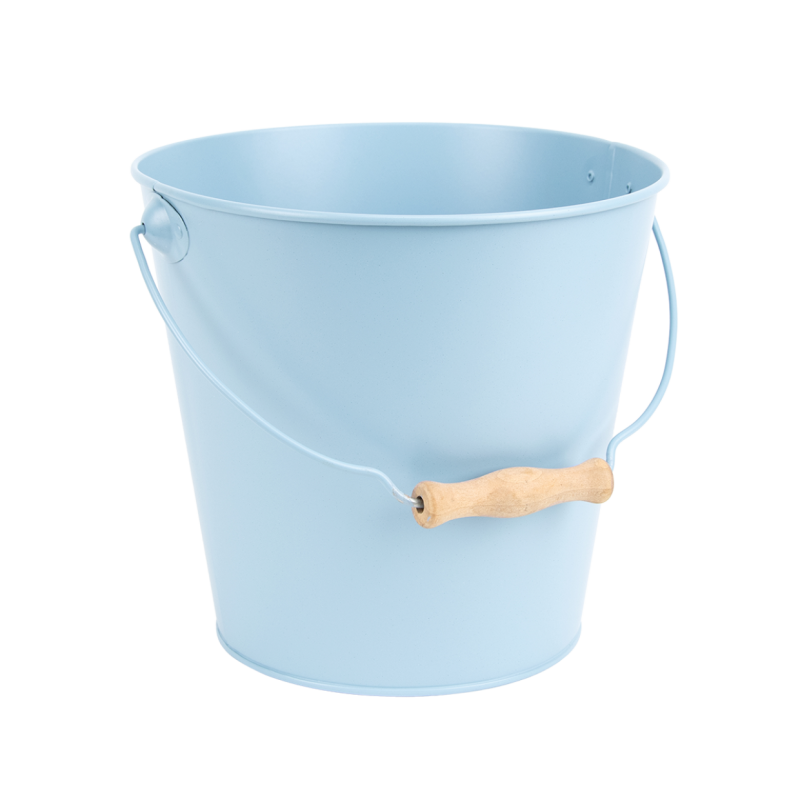 Seau métal avec poignée en bois - Bleu  - Couleurs: Bleu clair