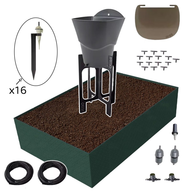 Carré potager 80x120cm - Arrosage autonome goutte à goutte - Kit 16 plants  - Couleurs: Vert Foncé